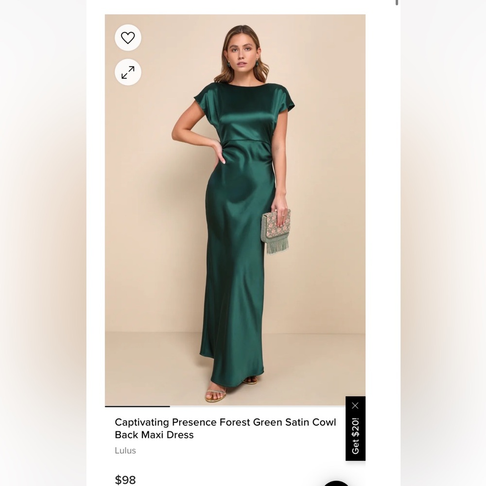 Lulus Captivating Presence Forest Green Satin Cowl Back Maxi Dress size medium